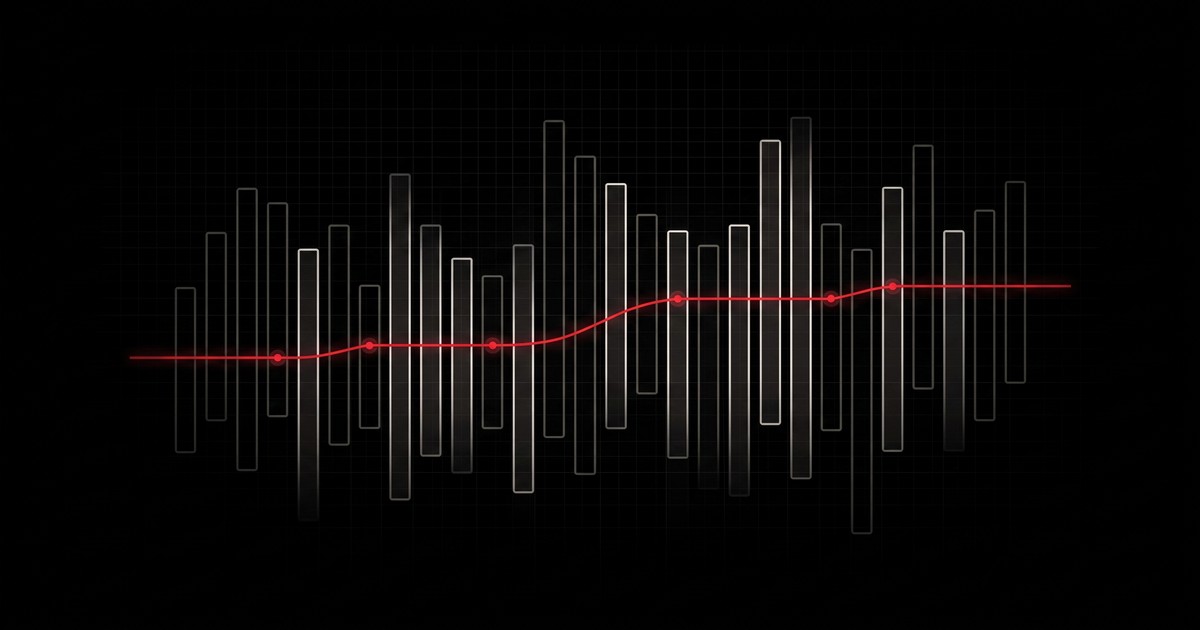 Gráfico de barras con una señal roja clara cortando el ruido de datos, representando la analítica web como base de decisiones fiables